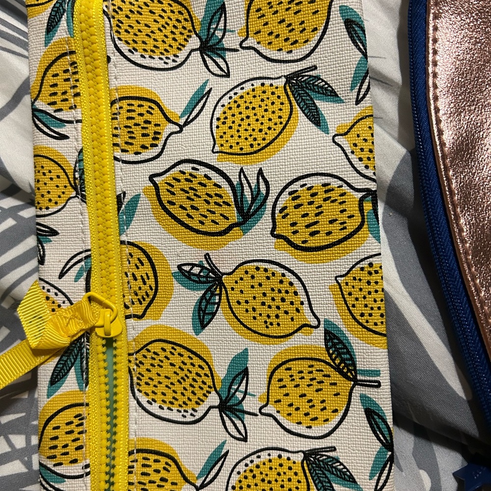 Ipsy Lemon Print Travel Bag with Yellow Zipper